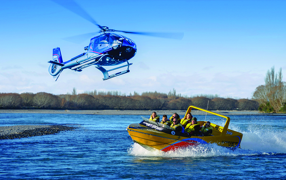 Jet boat and helicopter
