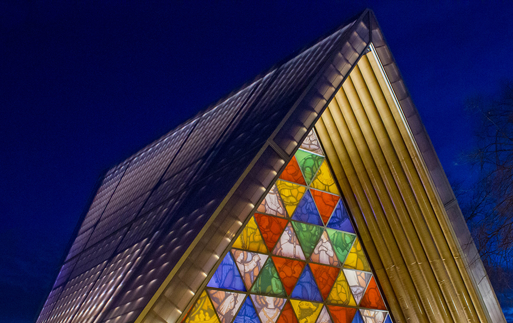 The Transitional "cardboard" Cathedral at night