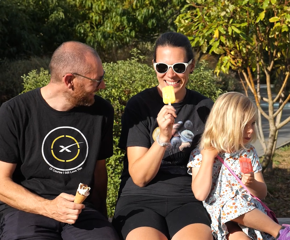 Family eating icecreams in the park, Rāwhiti Domain Sensory Garden