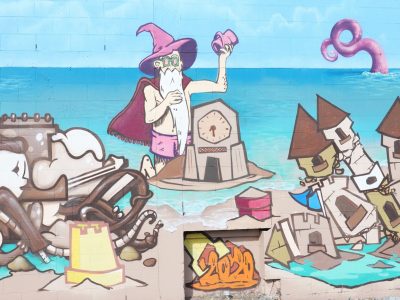 Mural of a Wizard and sand castles by DTR Crew