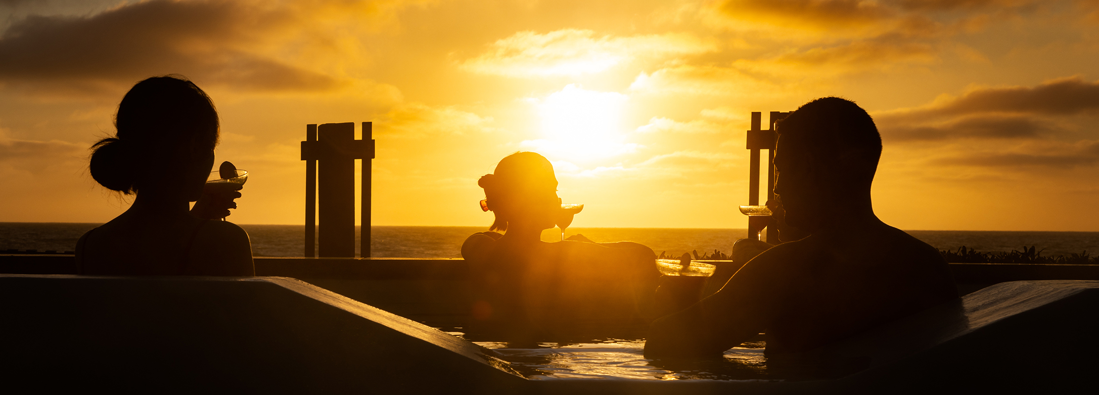 Sipping mocktails at sunrise at He Puna Taimoana