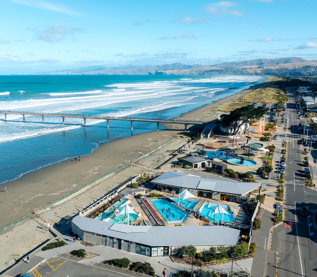 Aerial View of New Brighton Beach and Hot Pools